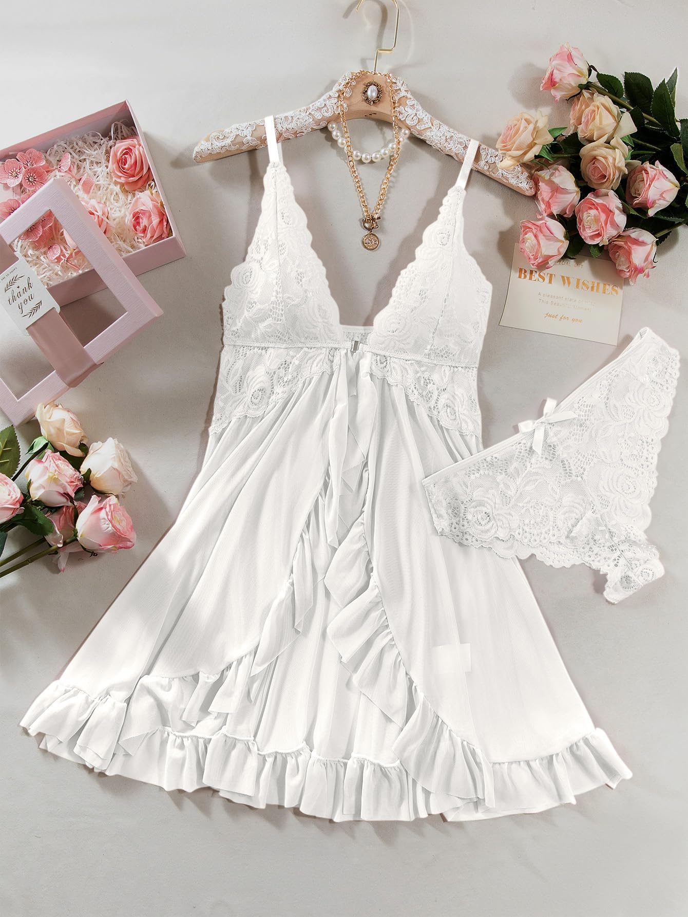 Nina™ | Przezroczysty Koronkowy Zestaw Nocny