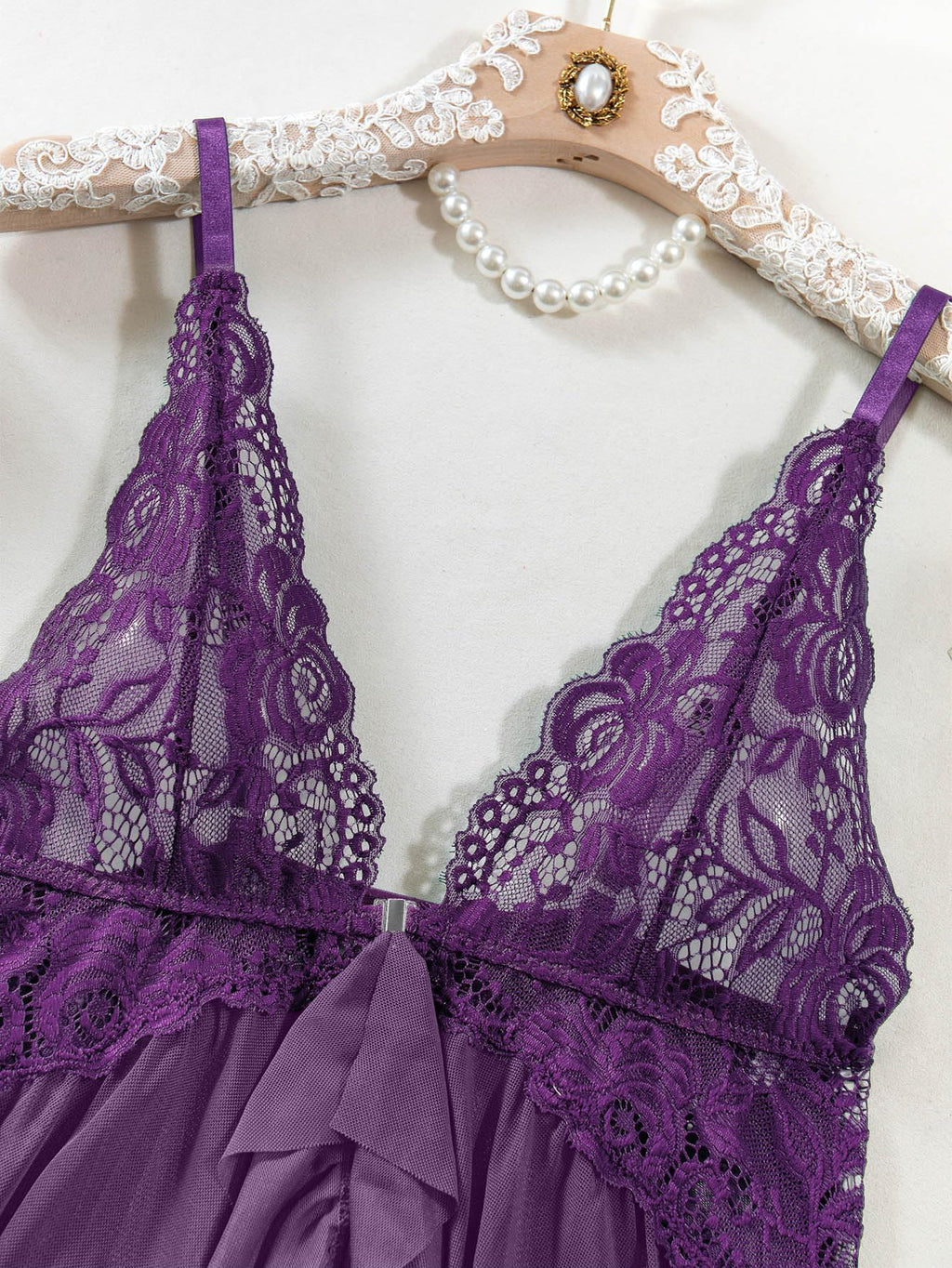 Nina™ | Przezroczysty Koronkowy Zestaw Nocny