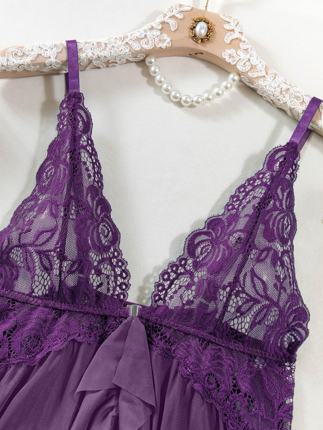 Nina™ | Przezroczysty Koronkowy Zestaw Nocny