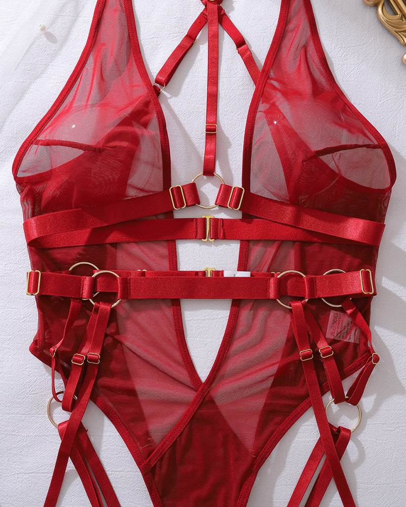 Edyta™ | Body z siateczki bez pleców z metalowymi ramiączkami